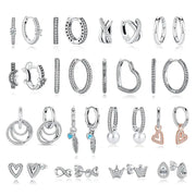 925 Sterling Silver Stud Hoop Earrings For Women Crystal Zircon Rose Gold Crown Heart Infinity Bee Design Jewelry