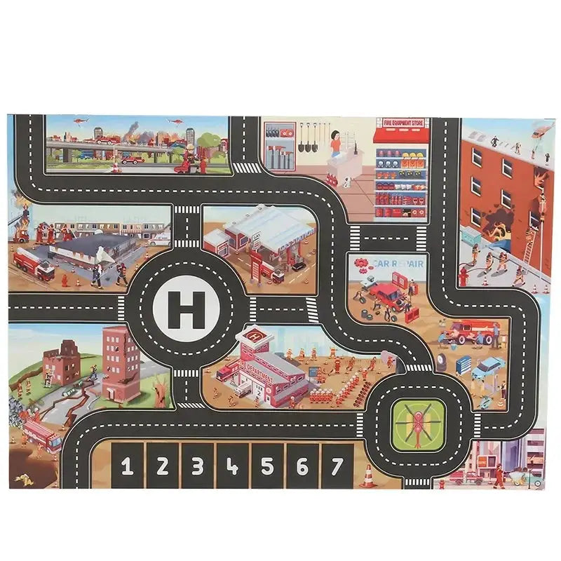City Traffic Road Map Play Mat For Toddlers With Roads Buildings Parking Lots And Traffic Signs