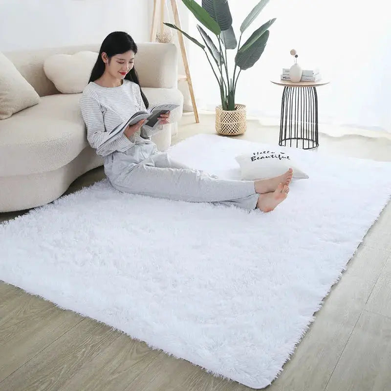 Kids fluffy white shag rug by Simples Market for living rooms and children's rooms; soft plush carpet