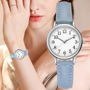Leisure Fashion Women Quartz Wristwatch With Easy Read Arabic Numerals Simple Dial Candy Color PU Leather Strap