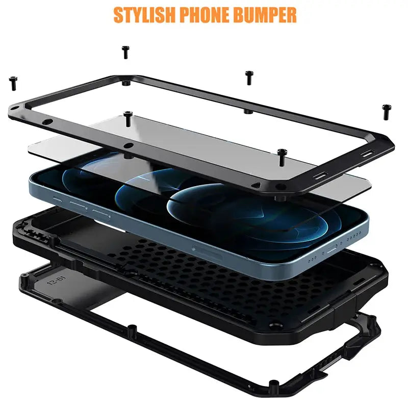 ShieldGuard IP54 Waterproof Heavy Duty Aluminum Case For iPhone 11 Through 17 Series With Gorilla Glass Cover