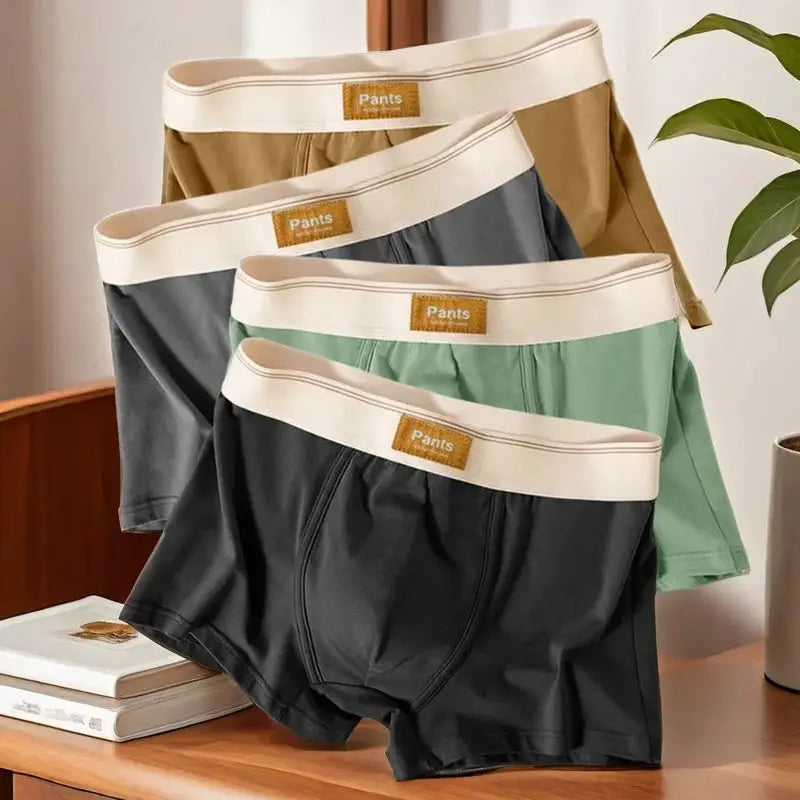 Simples Market 4-pack men's cotton boxer shorts; assorted colors with white elastic waistband and logo patch