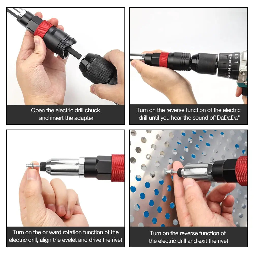Cordless Drill Rivet Nut Tool Converter Adapter for 2.4mm 3.2mm 4.0mm 4.8mm 6.4mm Nut Inserts DIY Woodworking Metal Auto