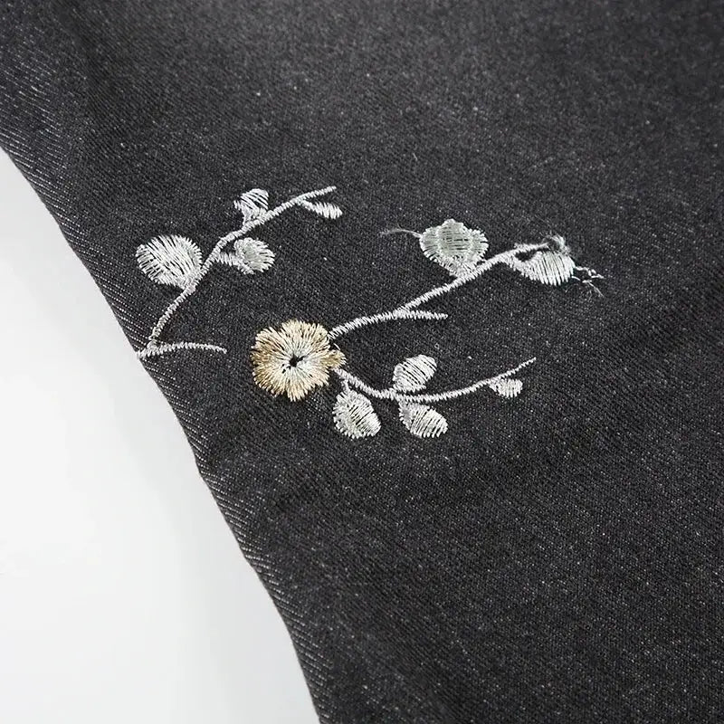 Weekeep Floral Embroidery Jeans Y2K Vintage Low Rise Flared Denim