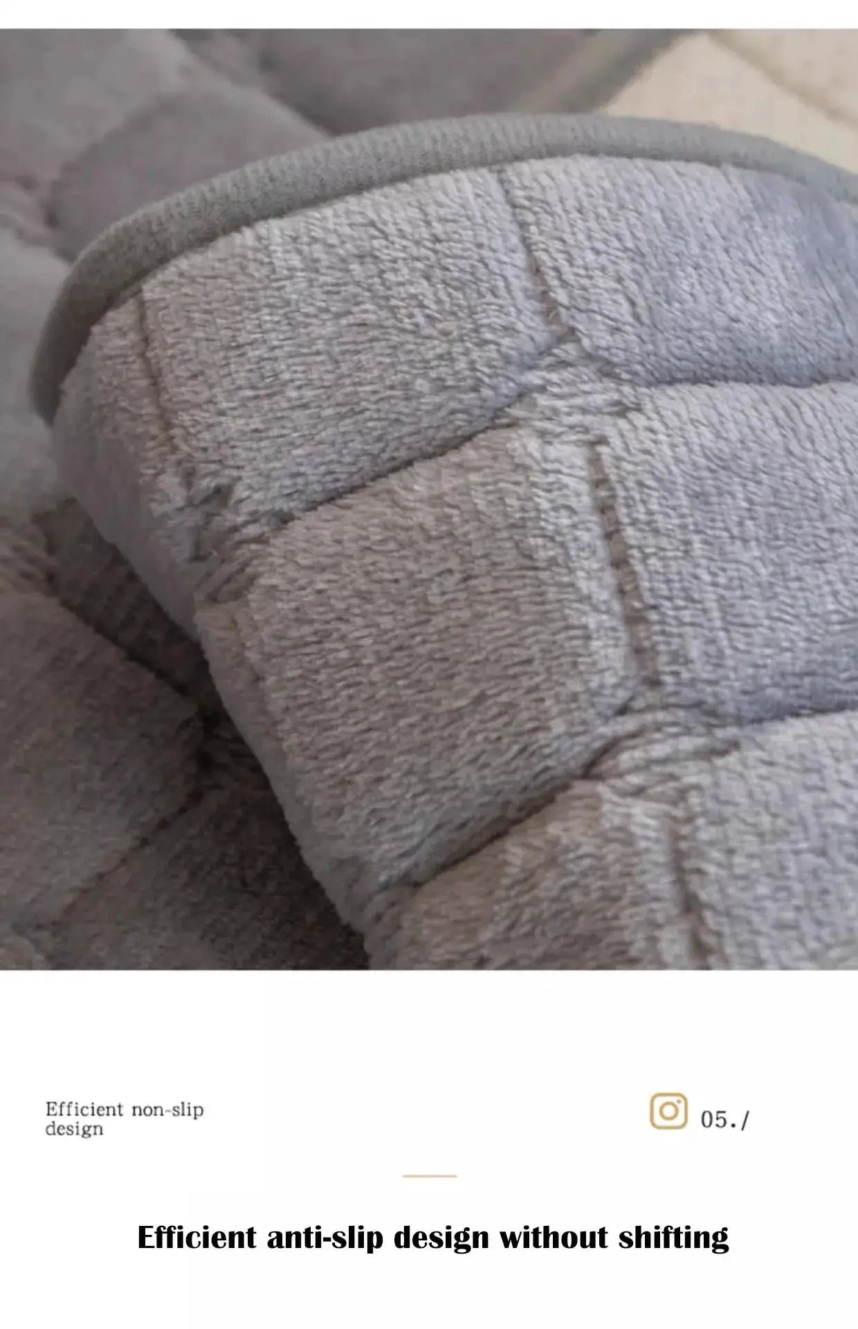 Plush plaid sofa cushion cover by Simples Market, gray velvet/flannel, non-slip