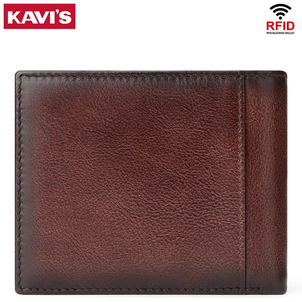 KAVIS handmade men's wallet in brown genuine leather with RFID protection