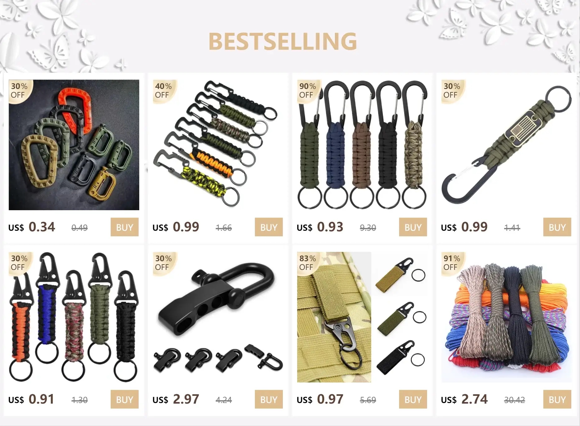 Heavy Duty Paracord Lanyard Keychain by Simples Market with braided 7-core cord and metal clip in assorted colors