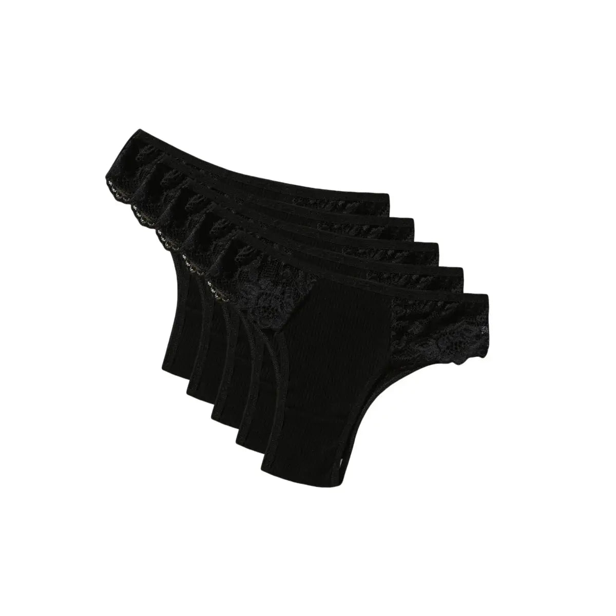 5-pack women's black lace-side panel ribbed cotton low-rise bikini briefs