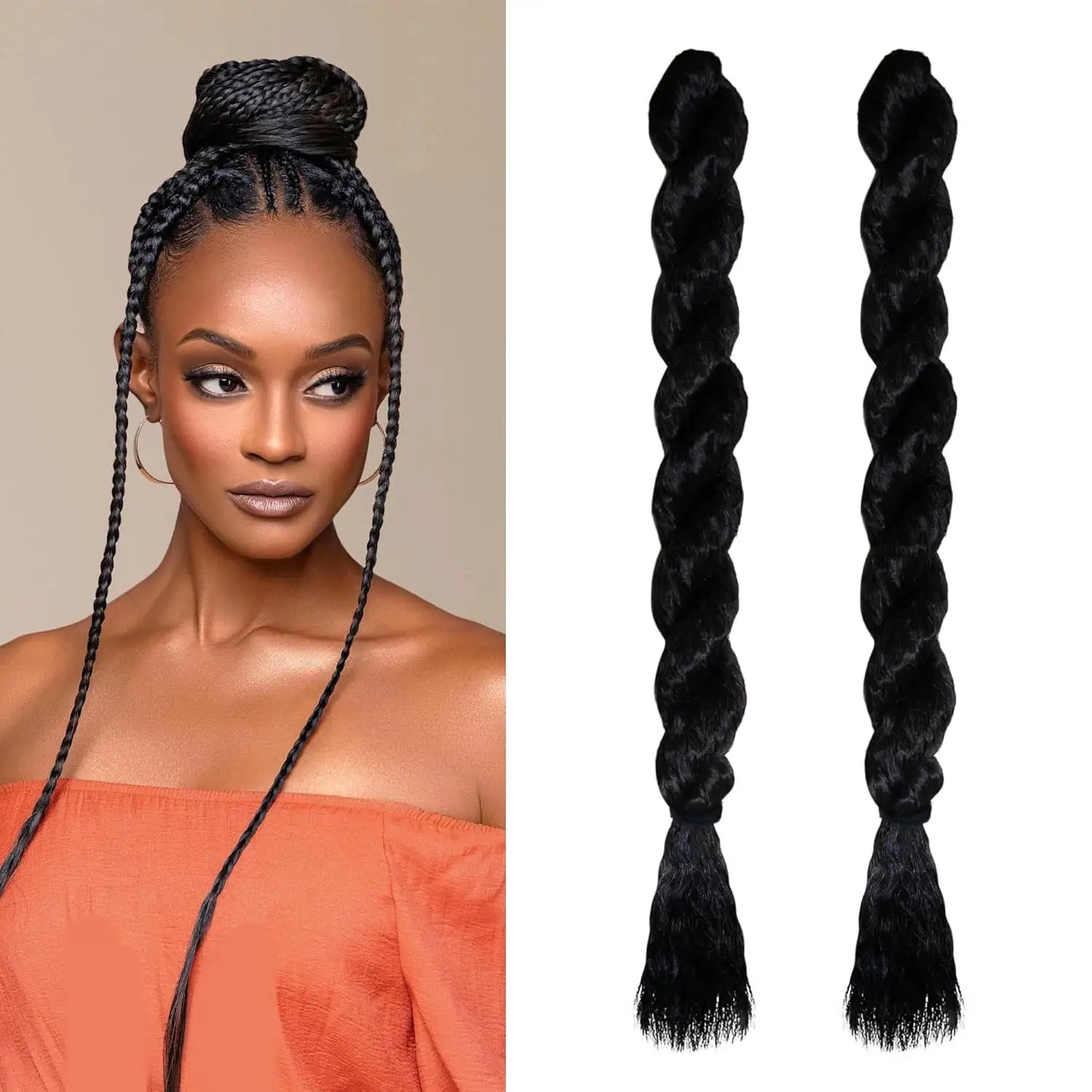Long 24-inch jumbo braid extensions in black Kanekalon hair by Simples Market for women and children, two bundles shown