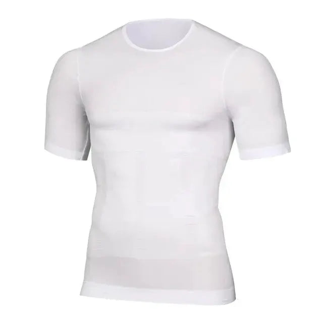 Men's white compression shirt shapewear for tummy control and slimming