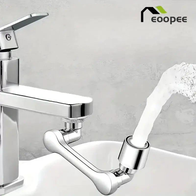 Simples Market 1080° splash-proof swivel faucet with dual-mode robotic arm sprayer on chrome bathroom sink