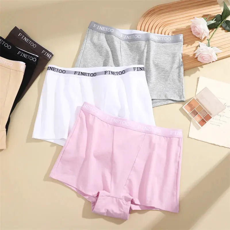 Finetoo cotton seamless women's panties set, 5 pcs in white, pink, gray, beige and black with branded waistband
