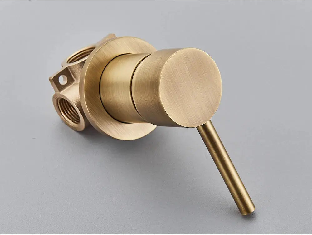 Brass concealed shower diverter valve with round hot/cold control knob in brushed gold finish