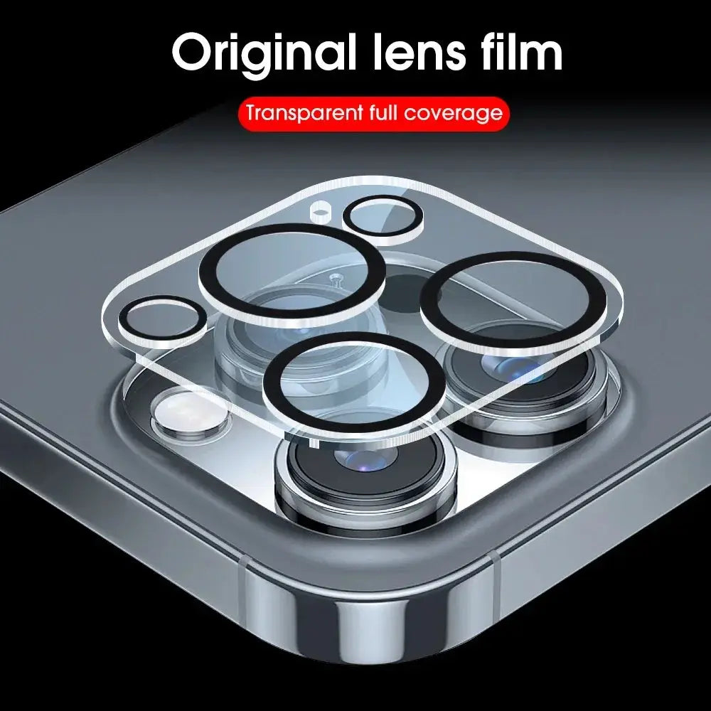 Tempered glass camera lens protector set for iPhone 13–17 by Simples Market, black circular rings, 1–5 pcs
