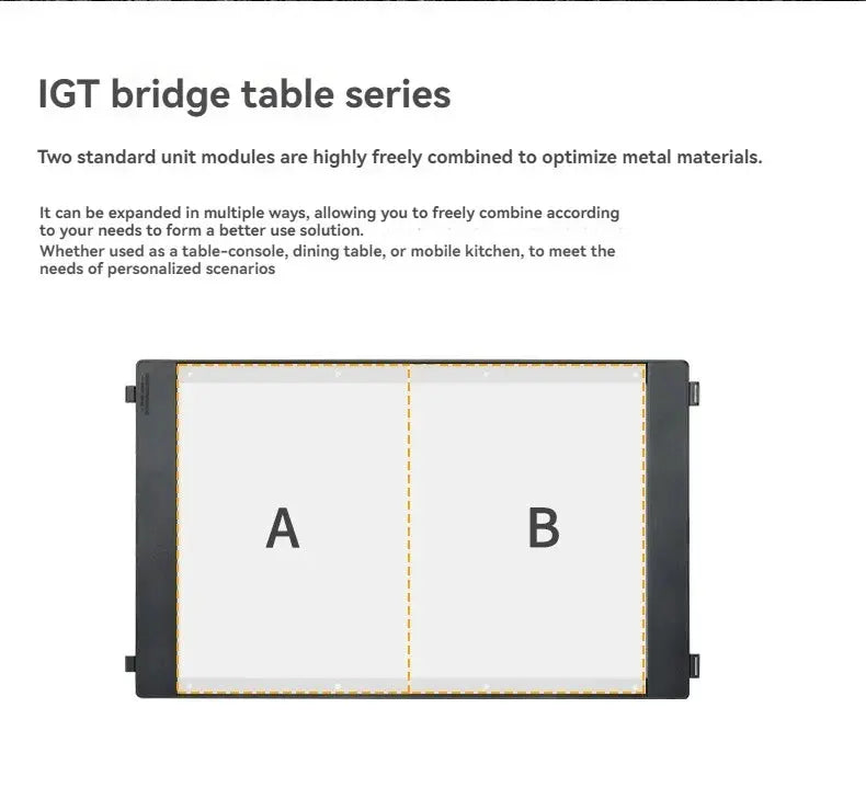 CampingMoon CK-25BK-1PIGT two-panel bridge table with A and B sections, black frame