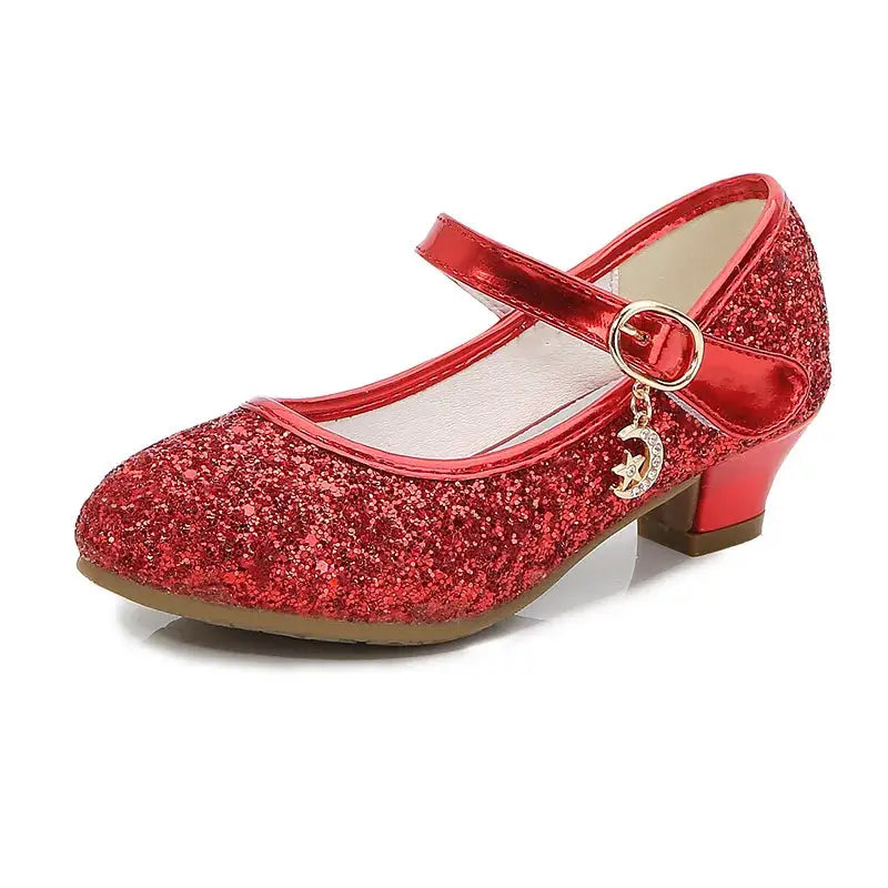 PrincessSteps Girls Red Leather Party Heels With Comfortable Rounded Toe And 1 To 3 Cm Heel Height For Weddings