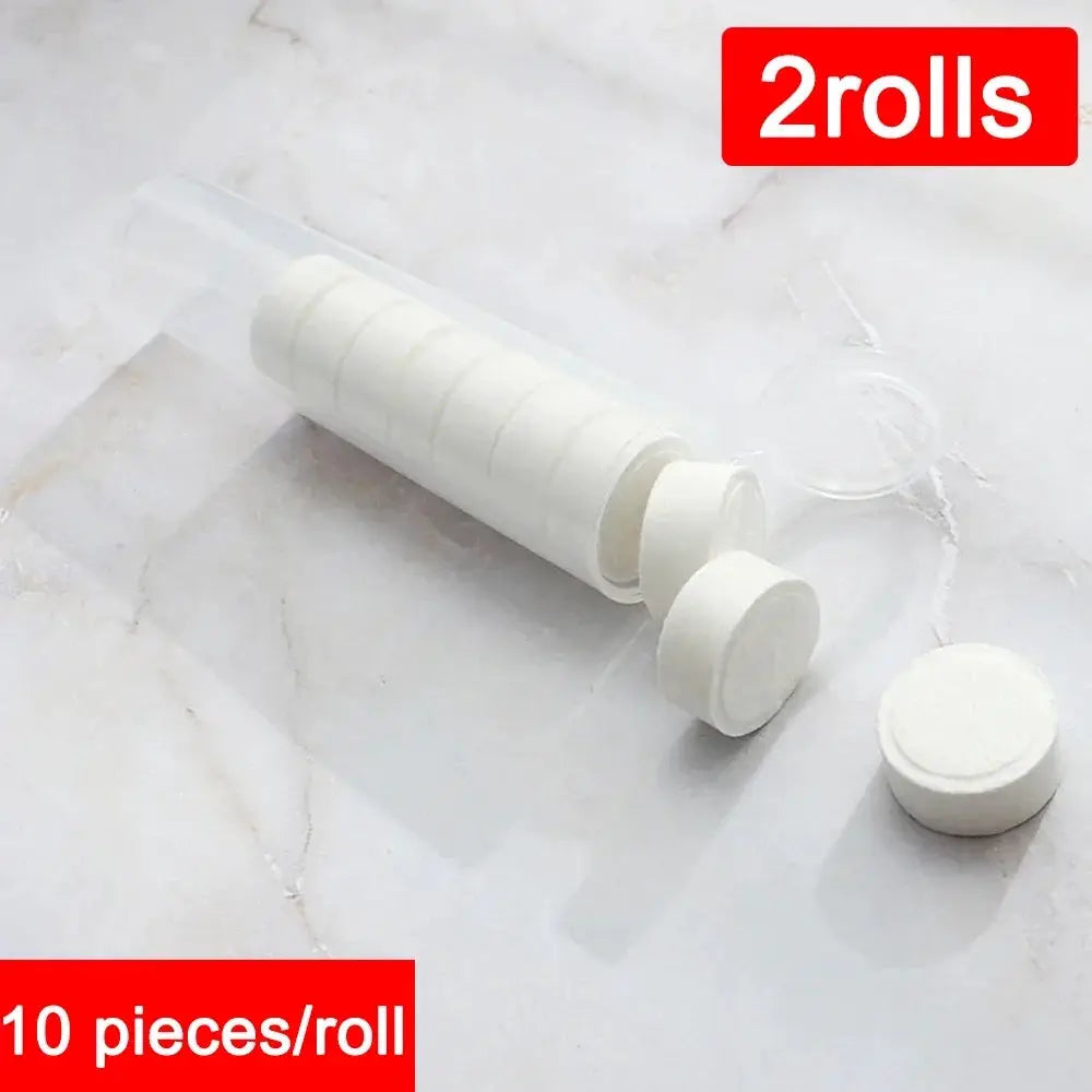 Simples Market compressed towels, 2 rolls in a clear tube; white non-woven moistened towels for travel