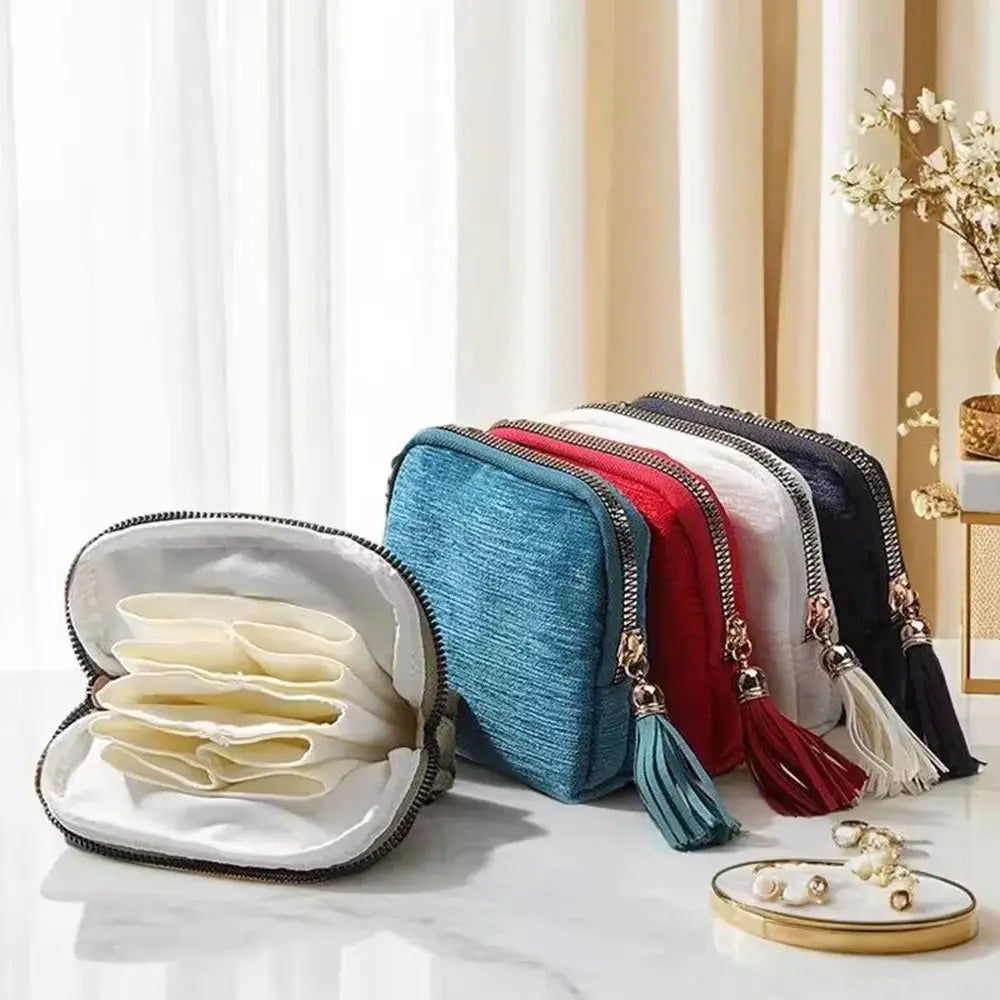 VelvetVault 5 Layer Travel Jewelry Case With Secure Tassel Zipper And Velvet Lining For Watches Rings Bracelets Earrings