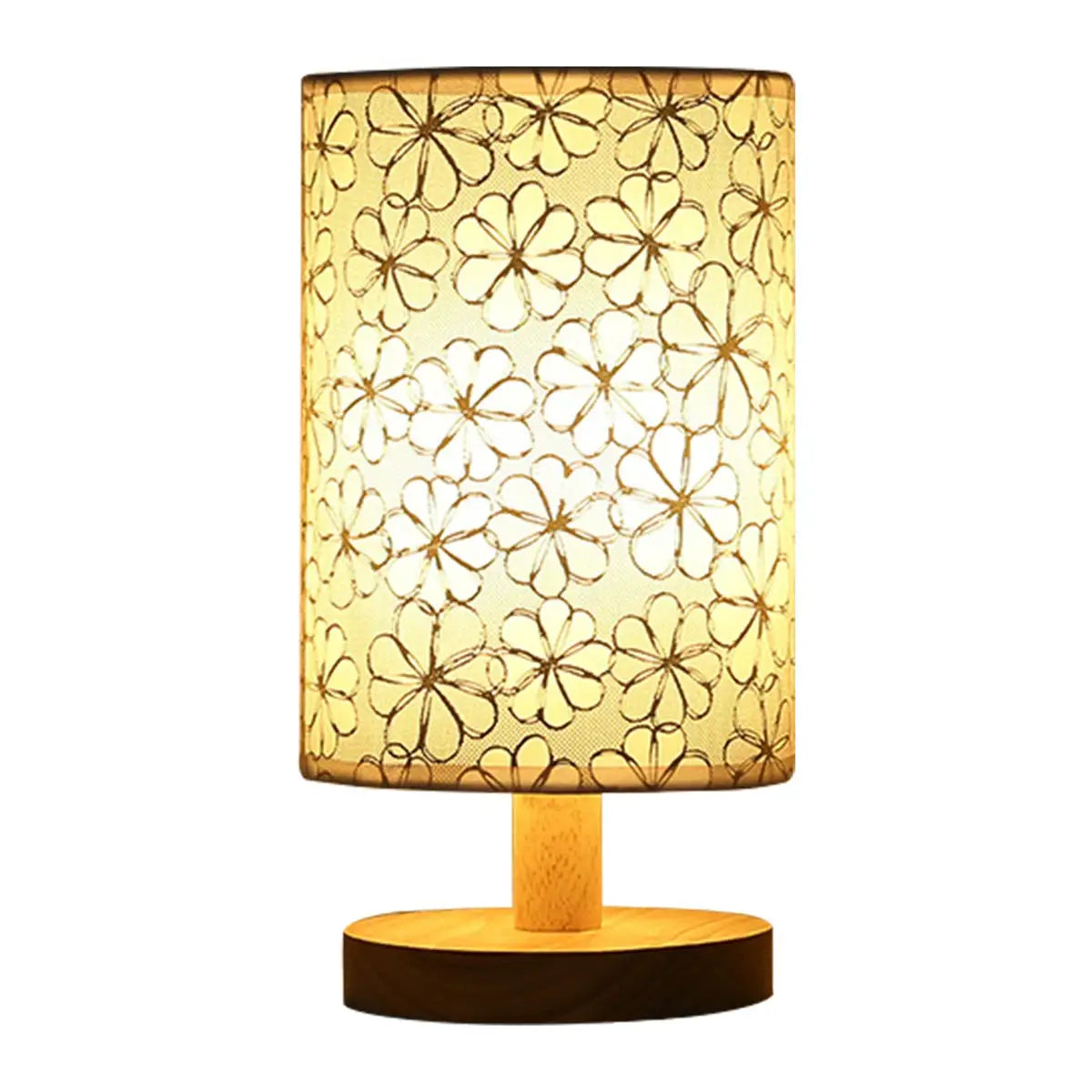 WoodCraft USB Bedside Lamp With Warm Wood Finish And Cylinder Linen Shade For Eye Friendly Lighting