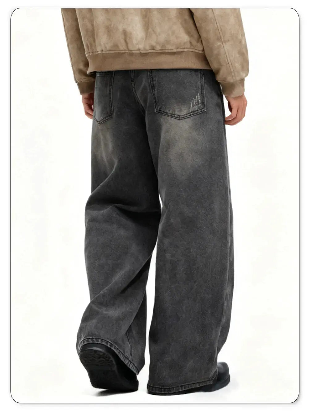 Men's gray denim baggy wide-leg jeans with back pockets