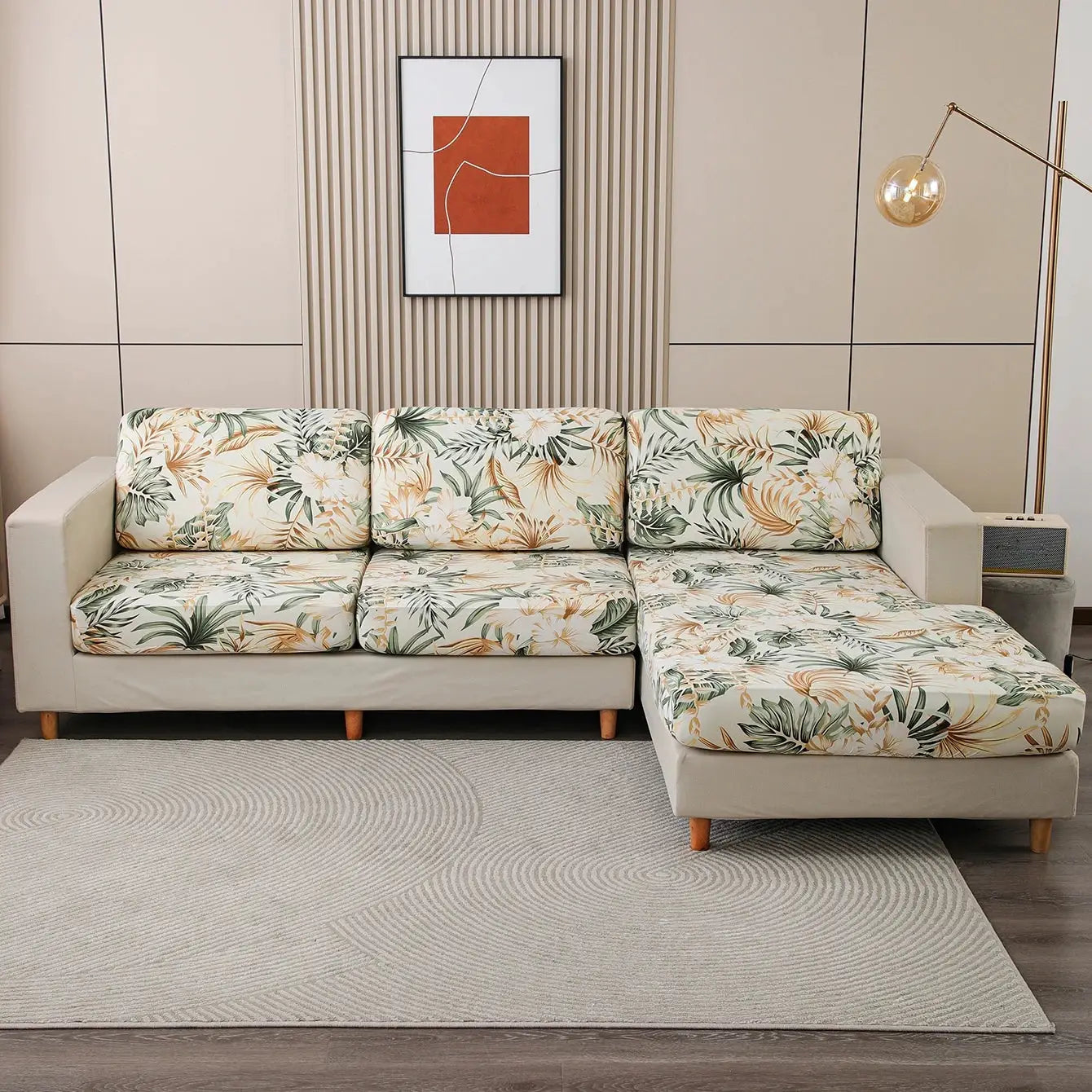 Simples Market tropical rainforest leaf printed milk silk sofa cover for sofa and chaise, elastic and dust-proof