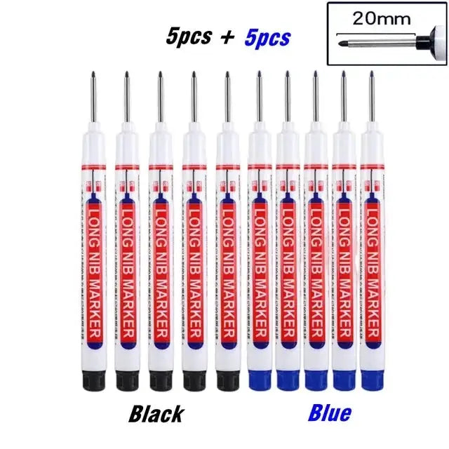 Ten Piece Set Multi Purpose Long Nib Marker Pens For 20mm Deep Hole Metal Perforating Waterproof Woodworking Decor Tool