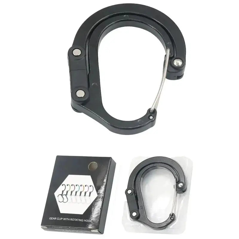 Gear Clip with Rotating Hook by Simples Market, black metal non-locking carabiner for camping and hiking