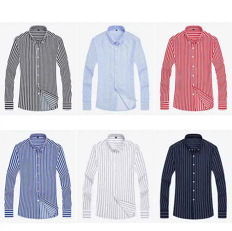 Men's striped long-sleeve shirt by Simples Market, M-5XL, available in 6 colors.