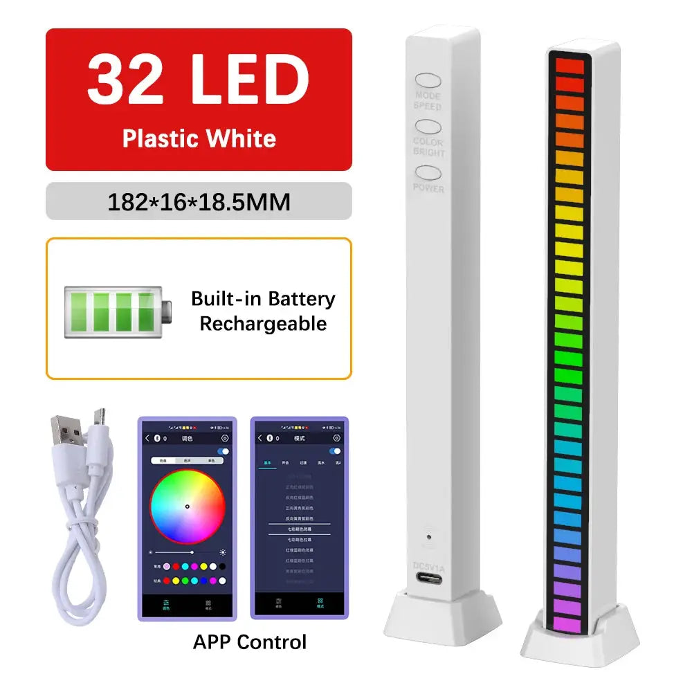 16 32 40 LED Charge RGB Light Bar Sound Activated Music Pickup Voice Lights Ambient Lamp For Game Room Decor