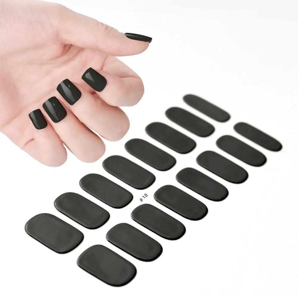 16-piece black full-cover nail stickers set for gel nail wraps; matte finish