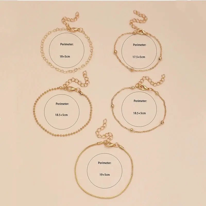 Five Piece Set Exquisite Gold And Silver Tone Thin Heart Chain Bracelets For Women Daily Wear Jewelry Accessories - Simples Market