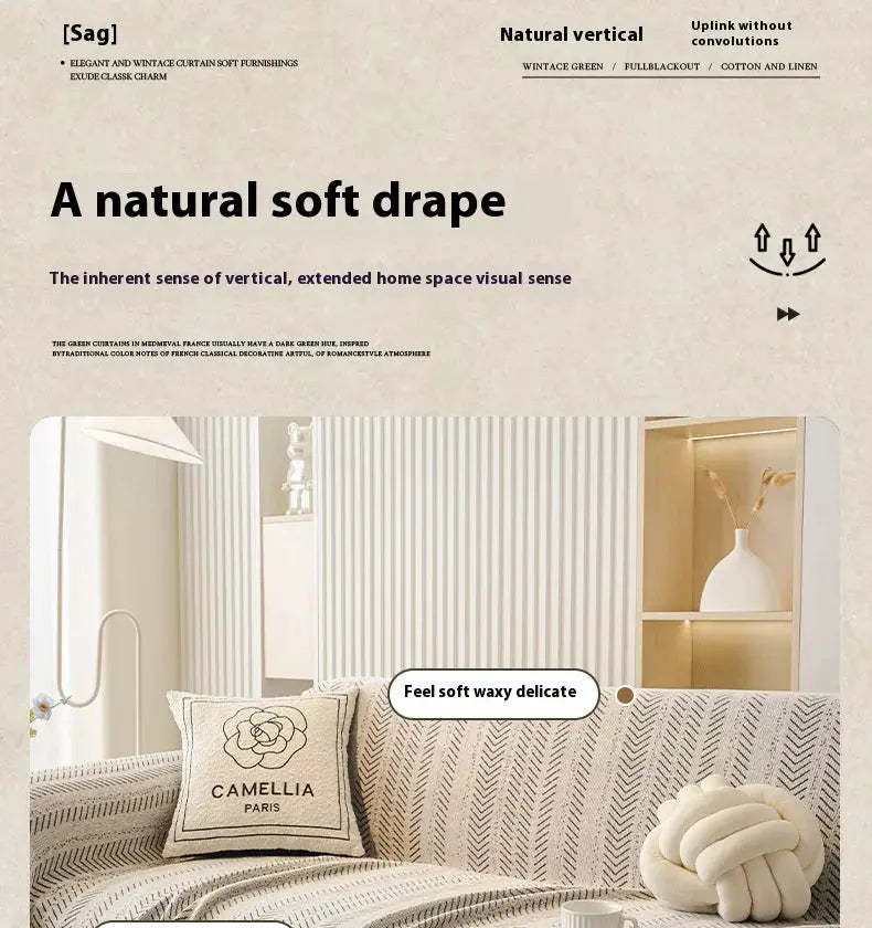 3-seater sofa cover with fishbone pattern in cream, anti-scratch, non-slip, stain-resistant full set