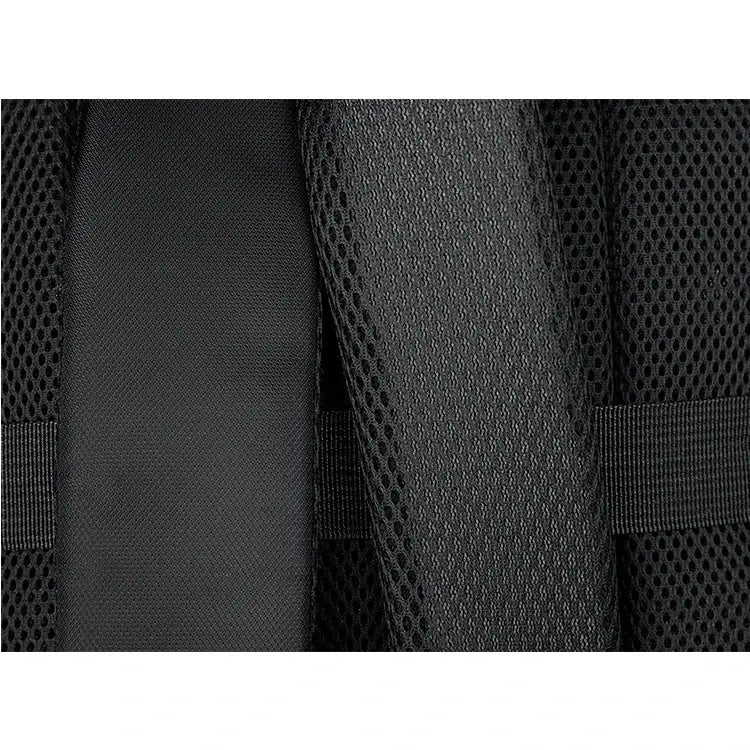 Travel backpack by Simples Market with black padded shoulder straps and breathable mesh padding