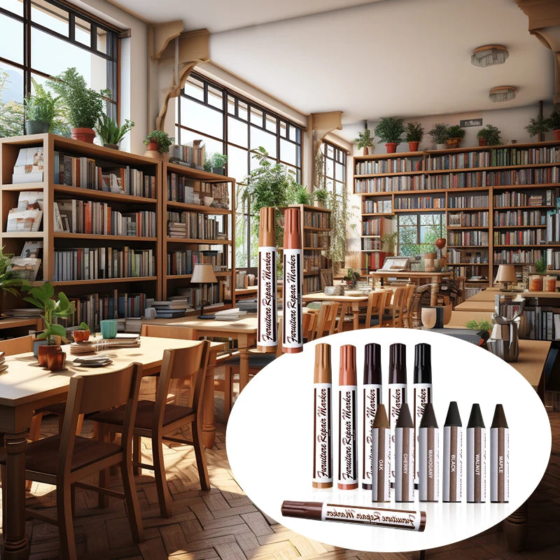 13pc Simples Market furniture markers set; waterproof wood repair pens in brown, beige, gray for floors and furniture