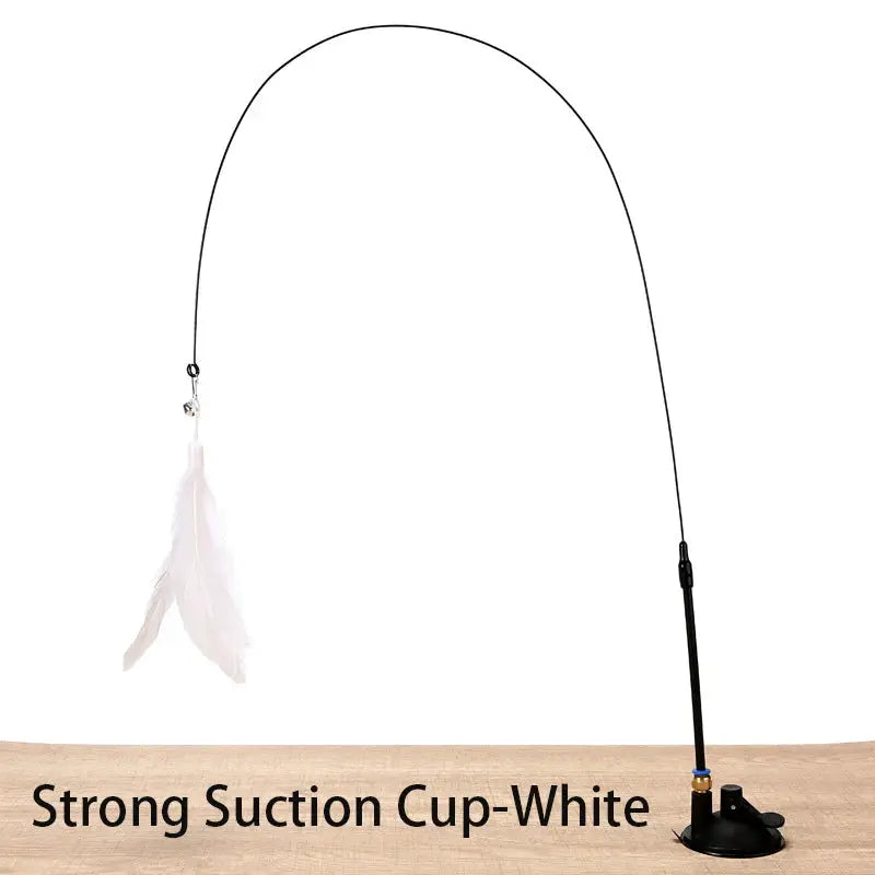 Interactive Cat Toy Hands Free Cat Wand Teaser Wand With Feathers Bell Suction Cup Bird Toy Pet Supplies