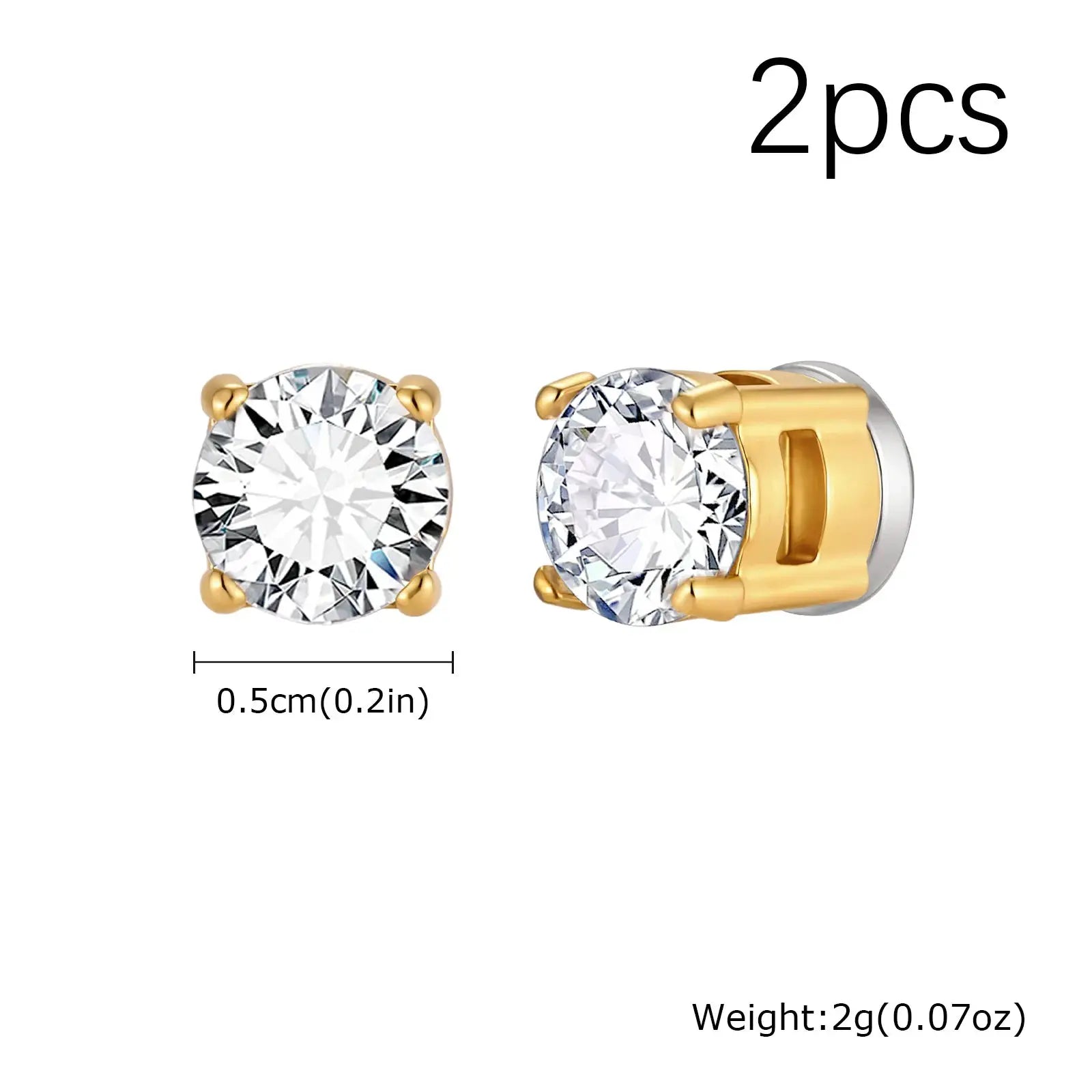Simples Market punk round zircon magnetic ear studs, pair gold-tone settings, stainless steel