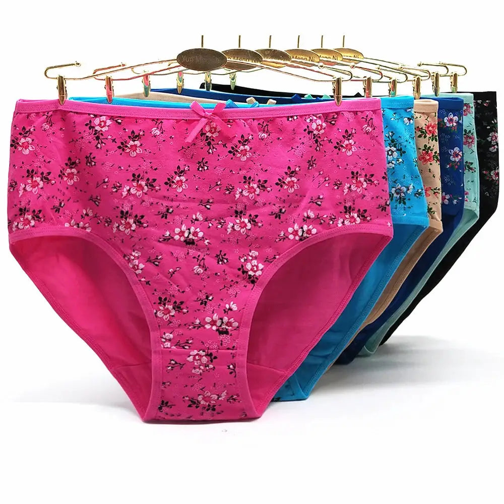 Women's cotton mid-rise floral-pattern panties, 3-pack in assorted colors, Simples Market