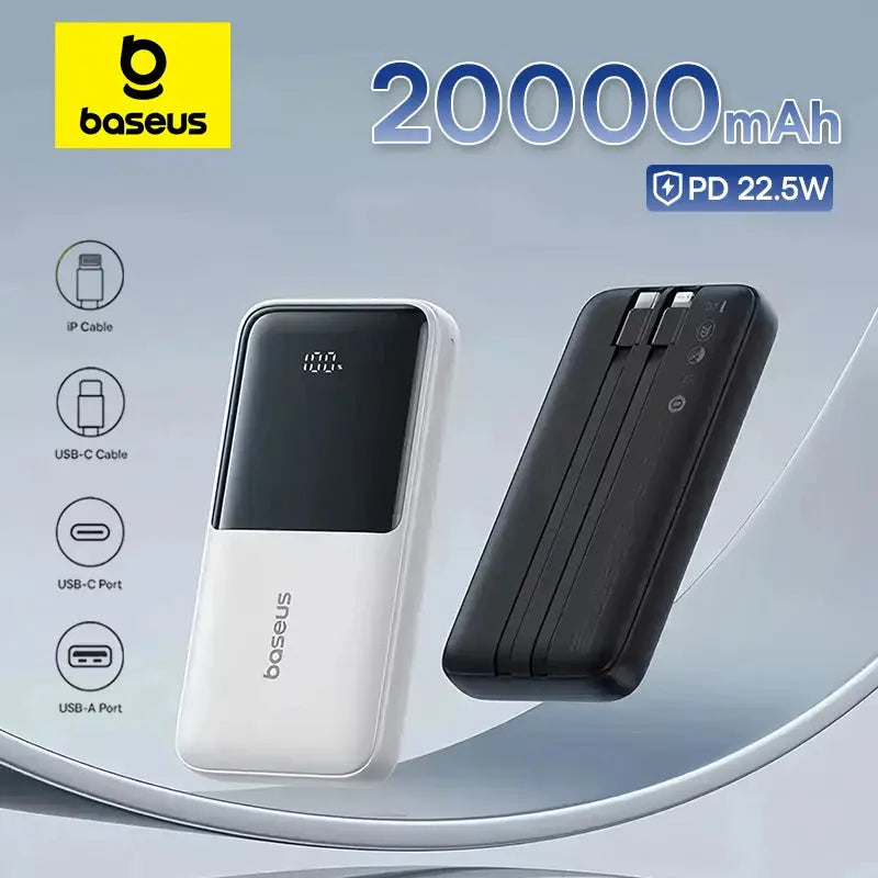 Baseus power banks 20000mAh PD 22.5W; two units, white and black.
