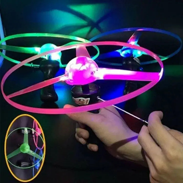 Kids Sports Pull Line Saucer Flying Toy With LED Lights For Outdoor Park And Beach Fun Rotating Disc