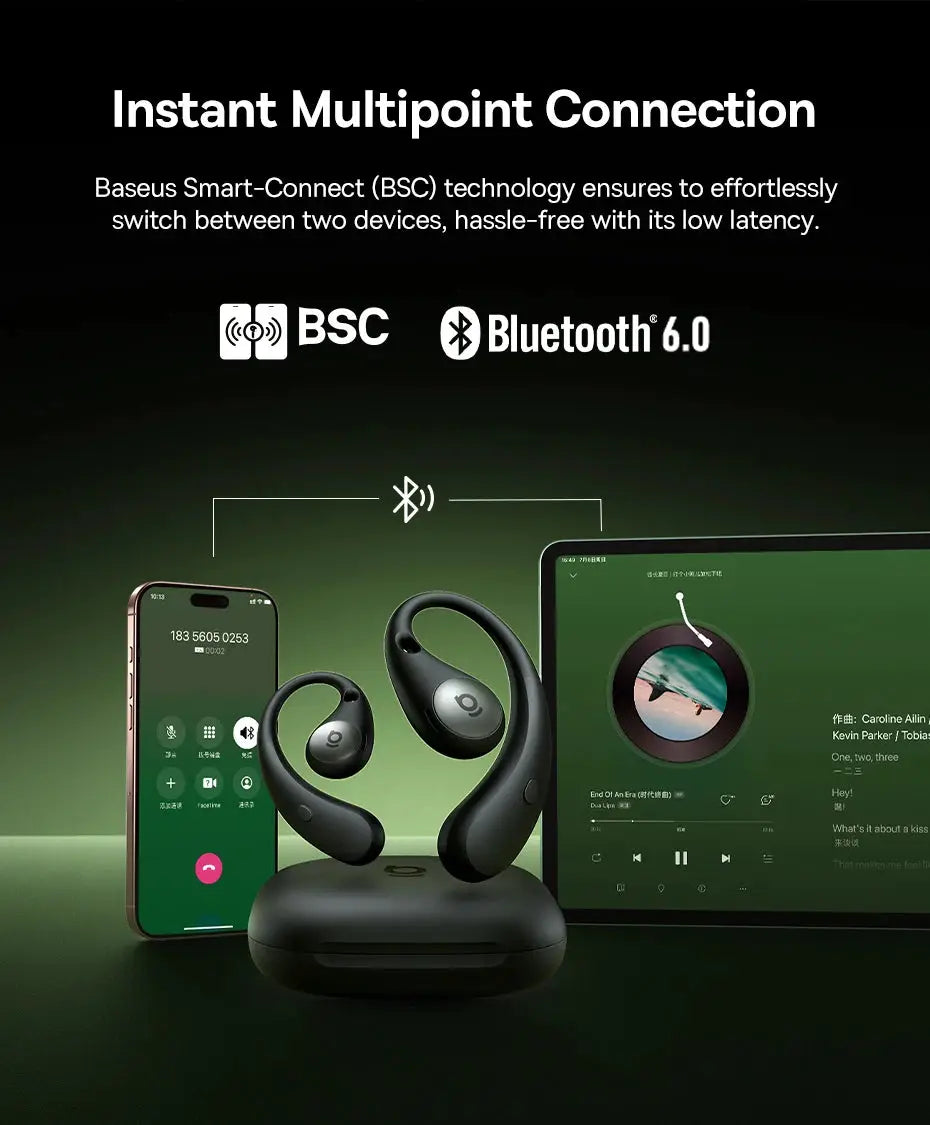 Baseus Eli Sport 2 open-ear wireless earphones with charging case, black pair