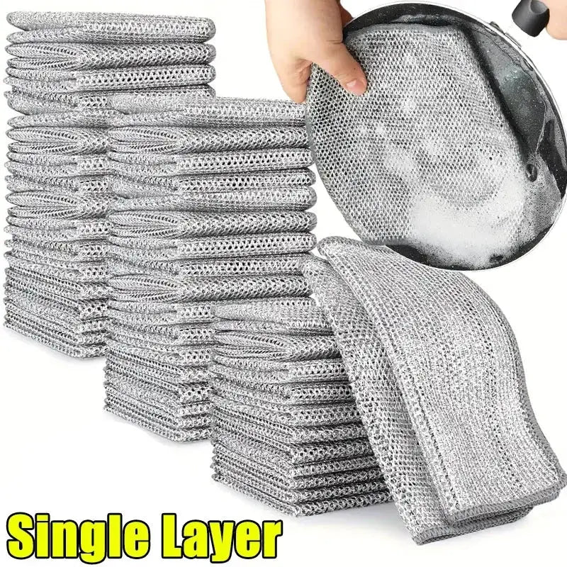 Simples Market 50-pack magic dishcloths: silver microfiber kitchen cloths with built-in sponge and steel wire scrubber