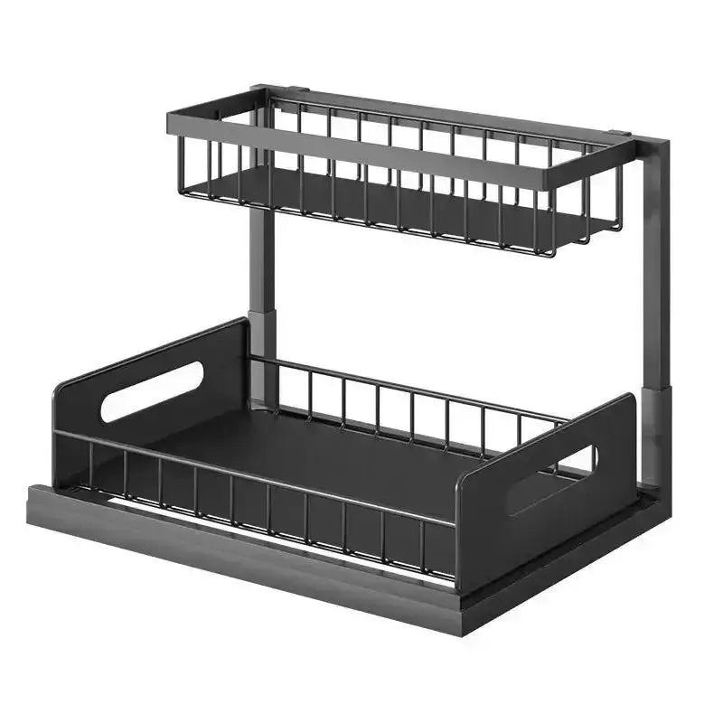 2 Tier Sliding Under Sink Organizer Metal Storage For Kitchen And Bathroom Cabinets Rustproof Cleaning Supplies