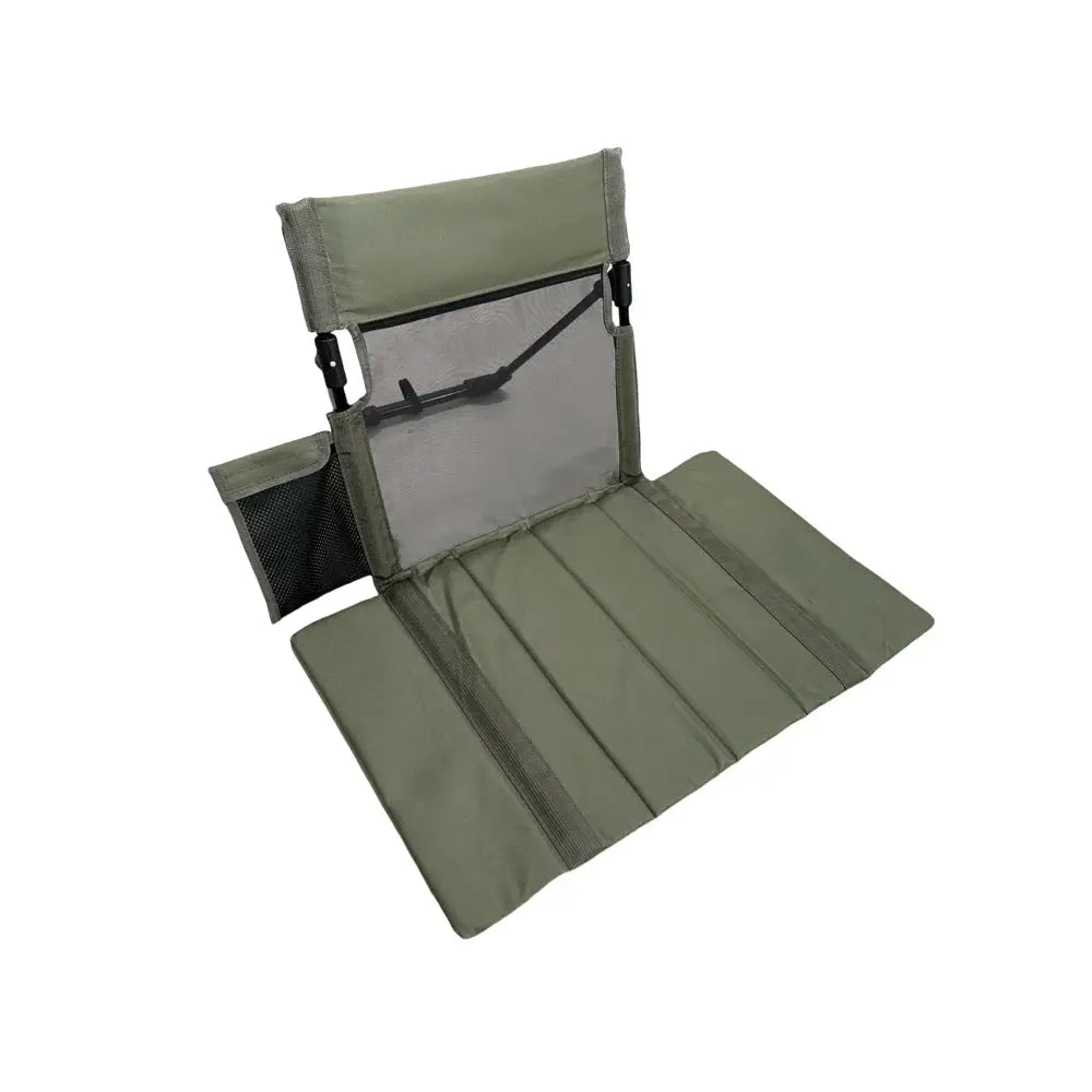 Olive green Oxford cloth outdoor foldable camping floor chair with backrest cushion and mesh side pocket