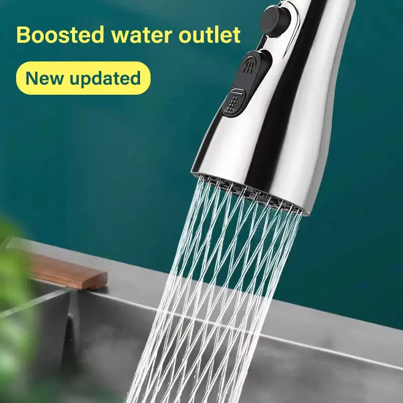Simples Market chrome 3-in-1 kitchen faucet extender with 360° pull-out spray and multi-mode flushing