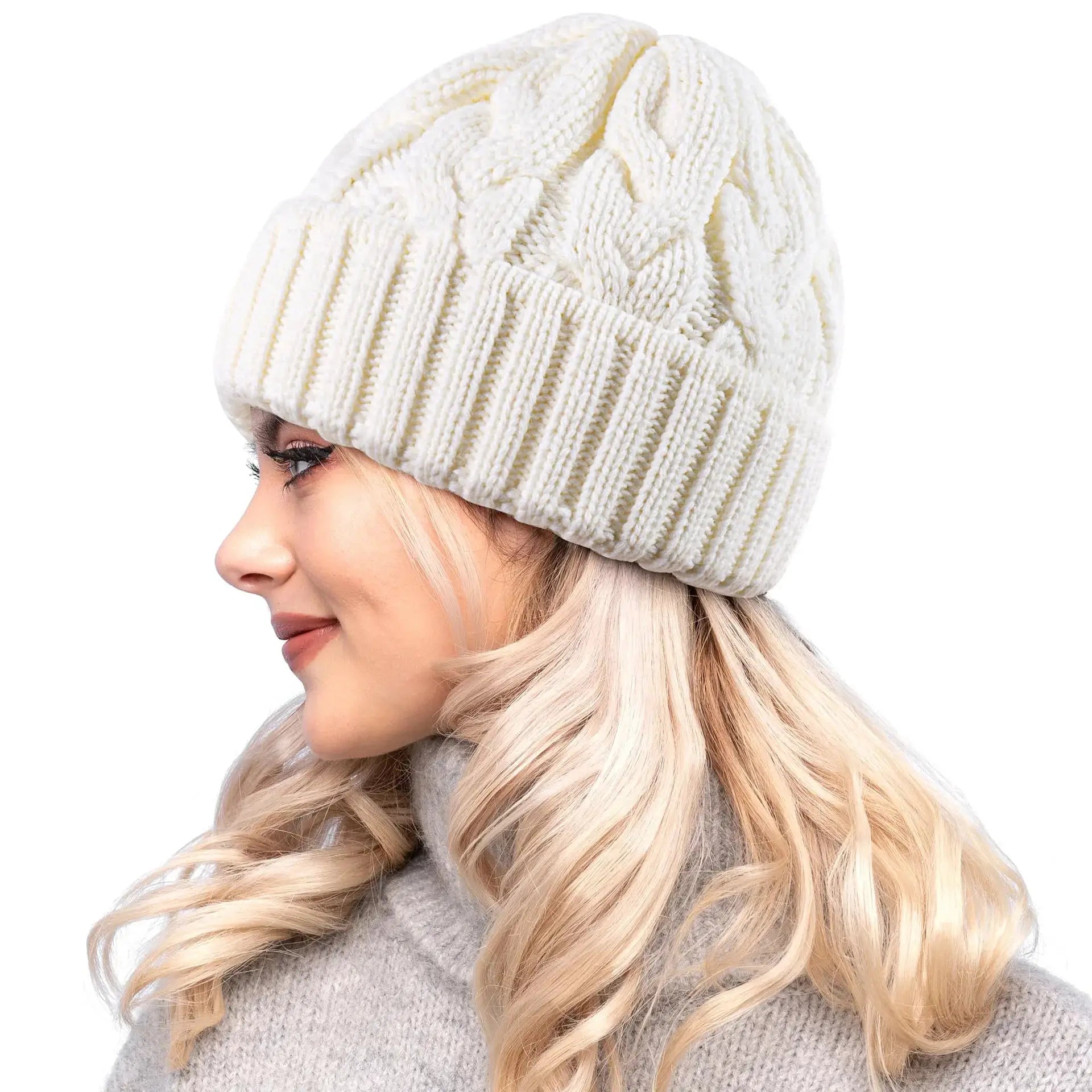 EverWarm Handmade Knitted Beanie For Women Cozy Chunky Thick Stretchy Acrylic Wool Winter Hat