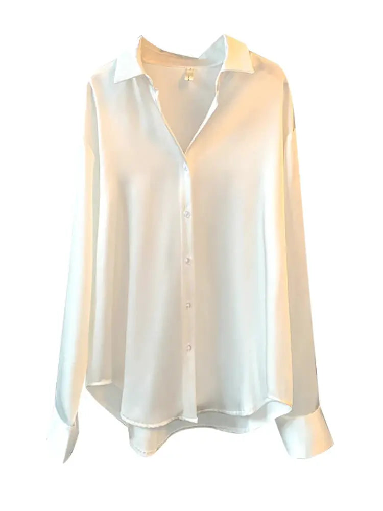 Office Lady Satin Long Sleeve Blouse With Elegant Korean Style Luxury For Professional Office Wear