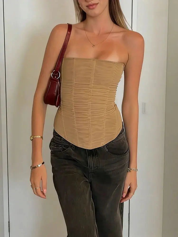 Tossy Mesh Backless Summer Vest Elegant Luxury Patchwork Strapless Slim Streetwear Y2K Tank Top