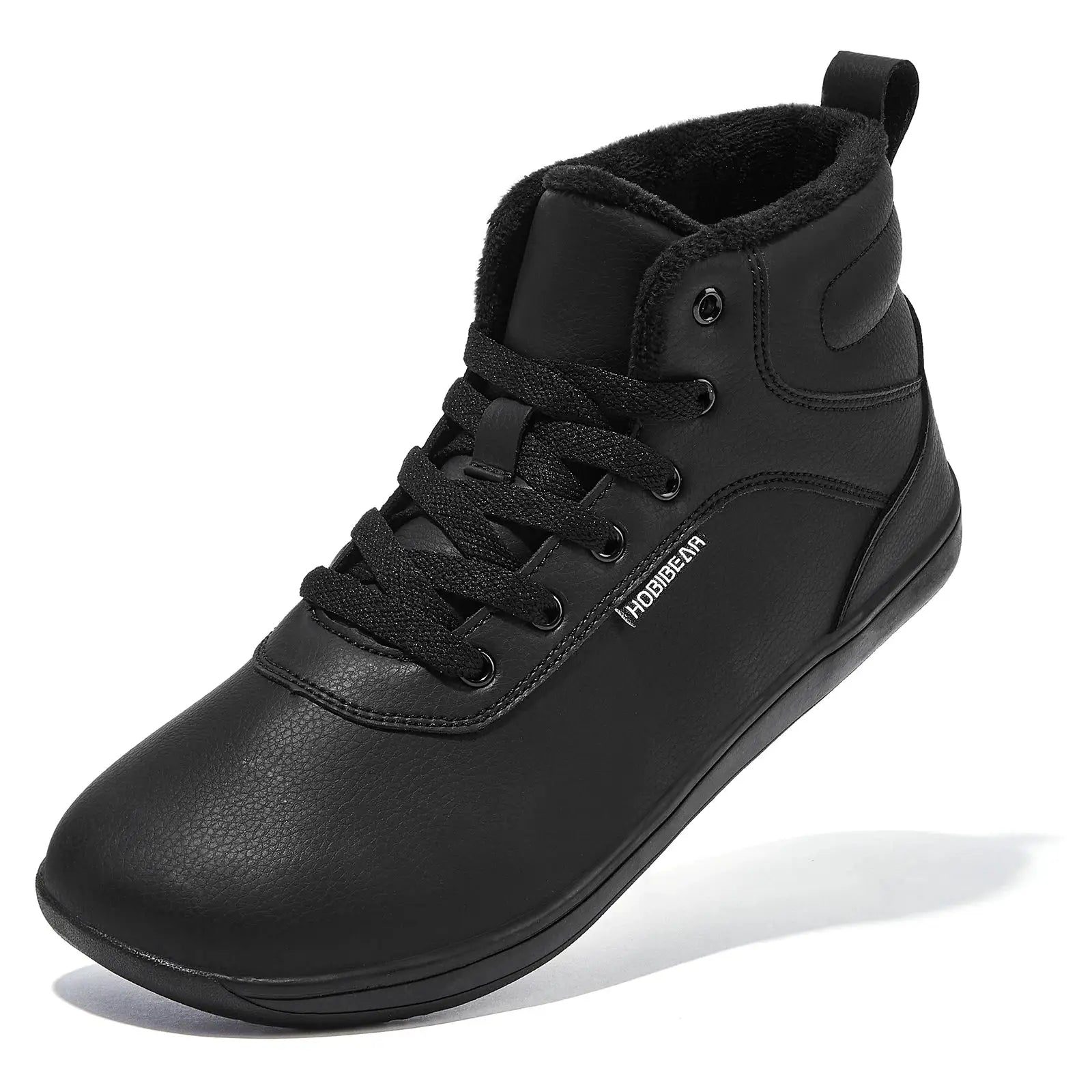 Hobibear Unisex Winter Barefoot Sneakers Wide Toe Box Faux Fur Lined Ankle Sneakers Artificial Leather Lace Up