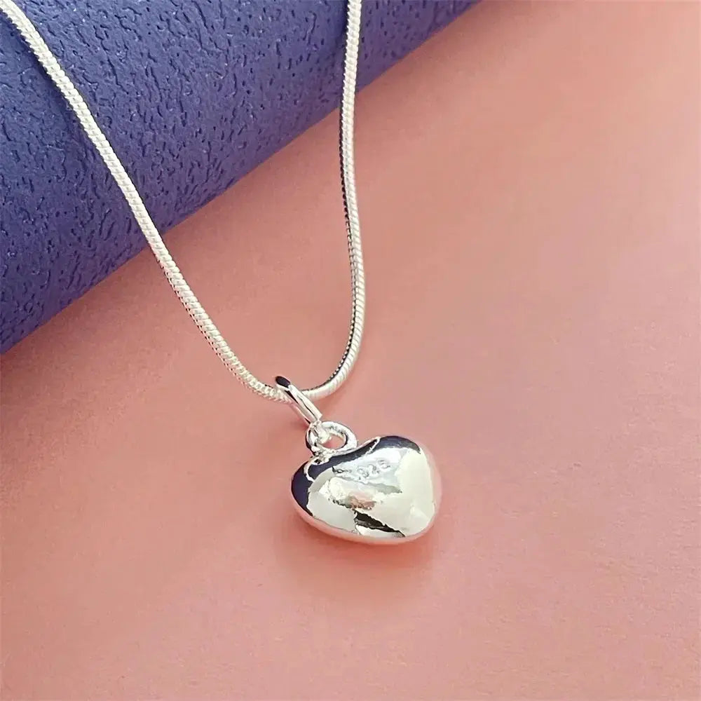 Designer 925 Sterling Silver Heart Pendant Necklace With Snake Bone Chain For Women Gift Idea Fashion Jewelry