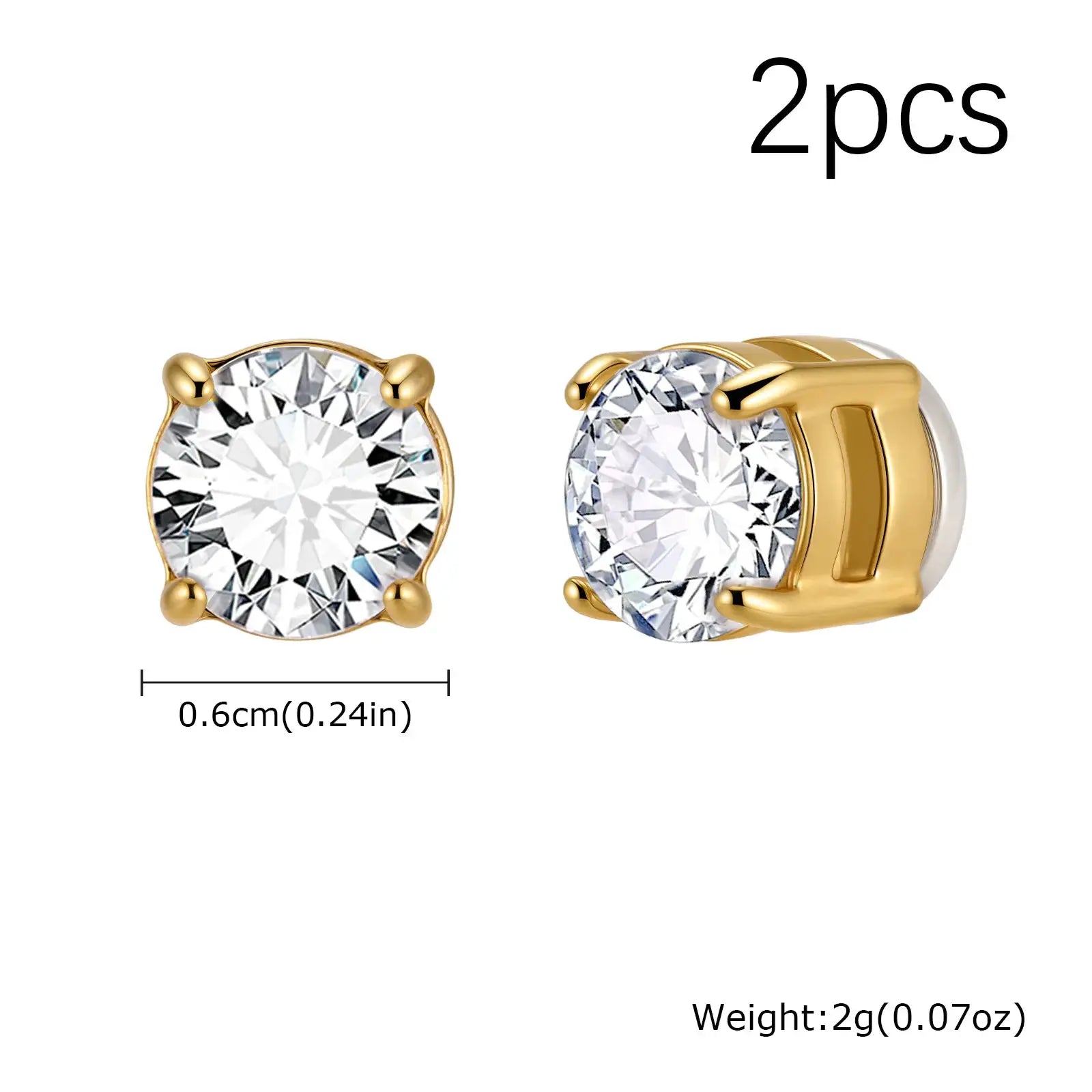 Punk round zircon magnetic ear studs by Simples Market gold-tone stainless steel 2 pcs